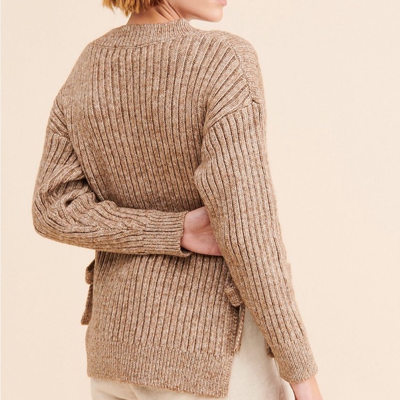 Free People ribbed knit side tie sweater taupe size small - Picture 3 of 3